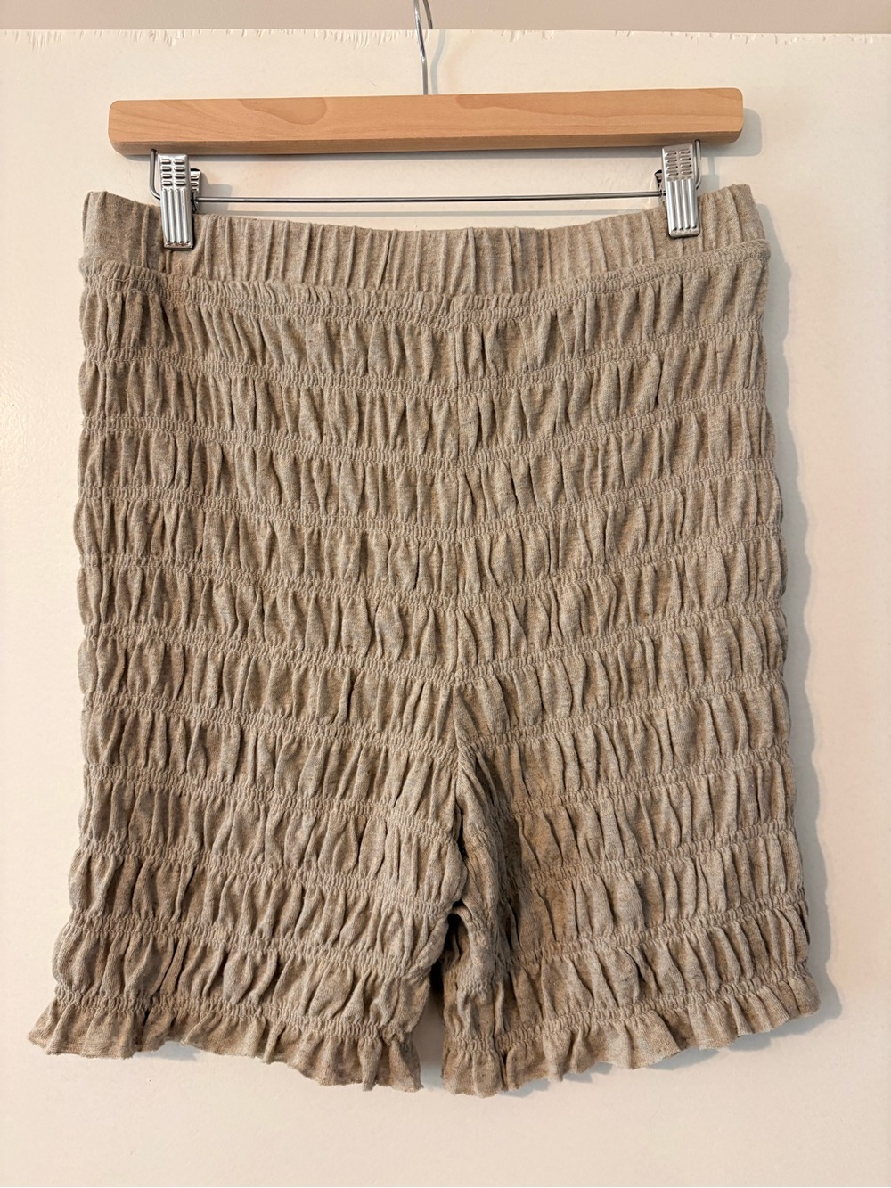 Free People Taupe Smocked High-Waist Shorts